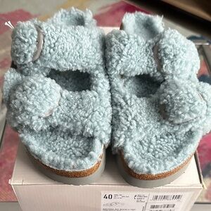 Birkenstock Papillio Soft Blue Fuzzy Sandals